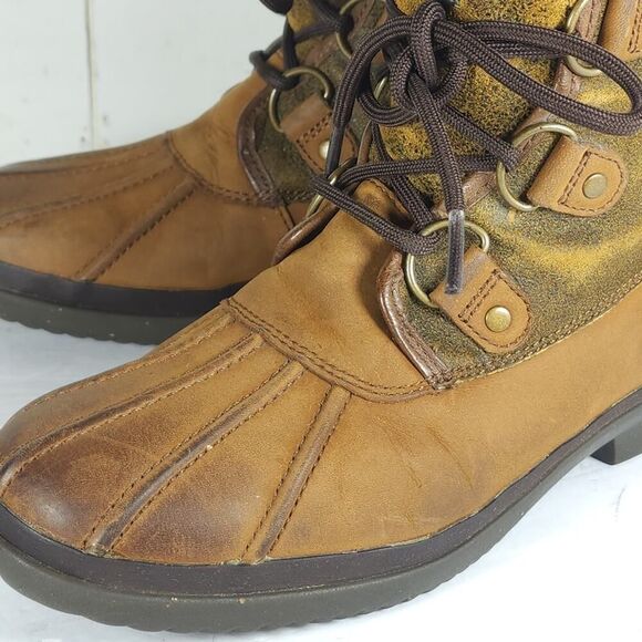 UGG Women's Cecile US 8 Brown Leather Waterproof Sheepskin Lined Duck Boots - Picture 13 of 15